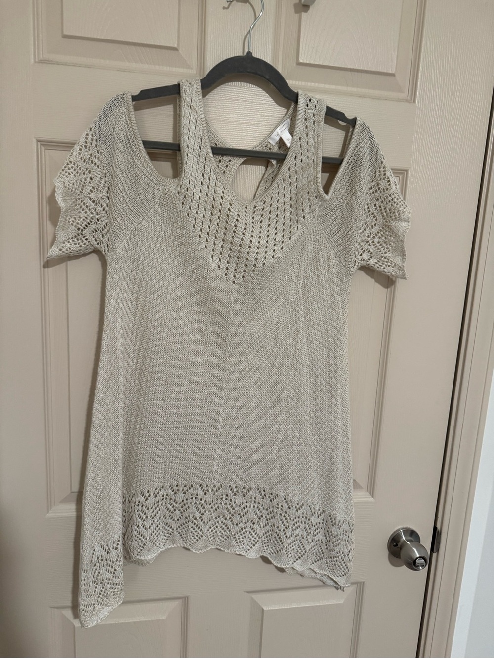 LC Lauren Conrad Ivory Openwork Crochet Sweater Top